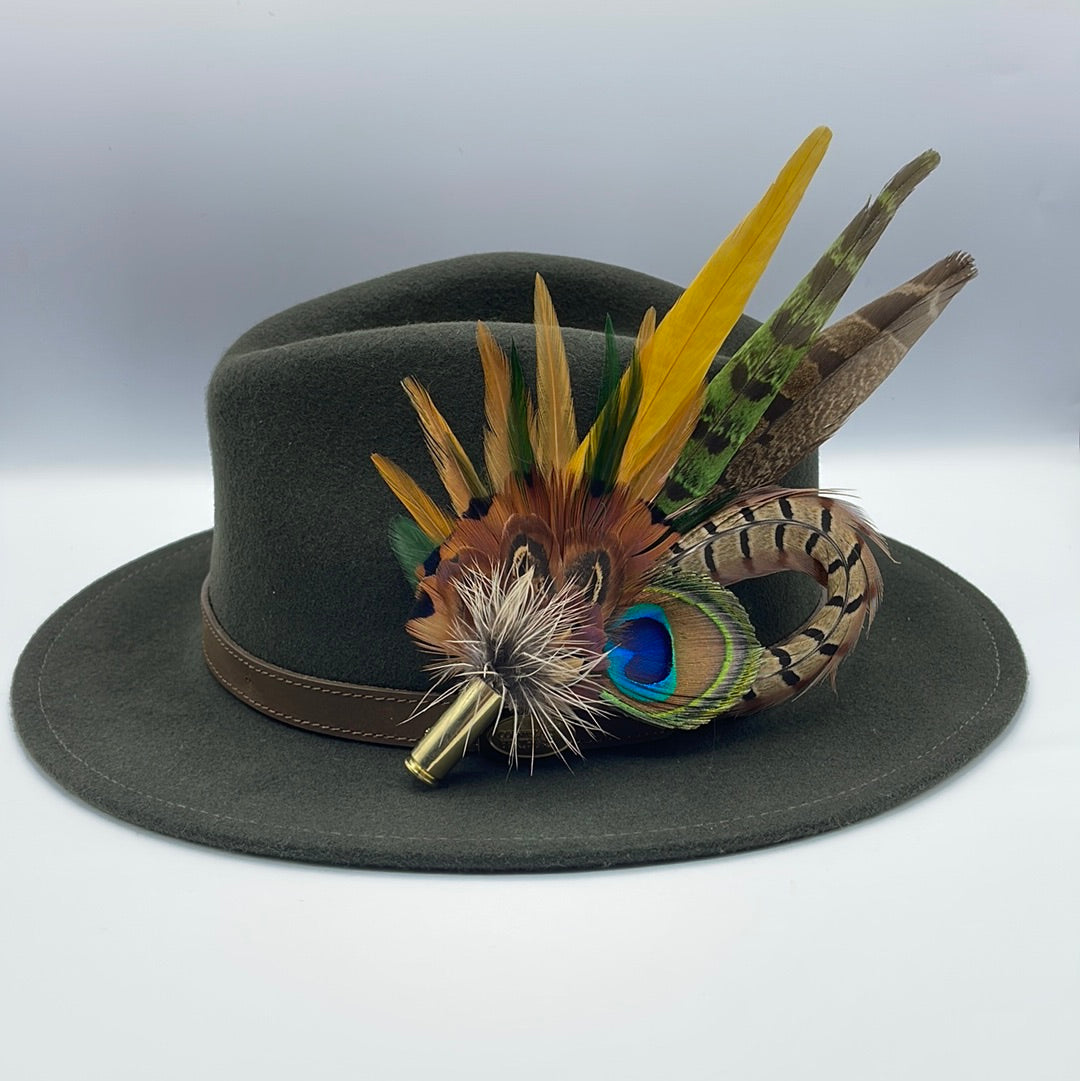 Peacock, Mustard & Natural Feather Hat Pin (CFP337)