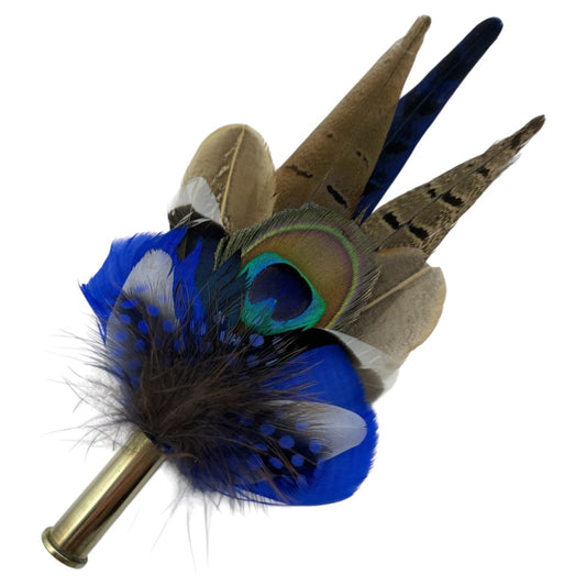 Blue & Natural Feather Hat Pin (CFP782)