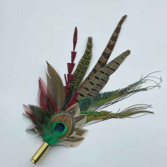 Peacock, Wine & Natural Feather Hat Pin (CFP352)