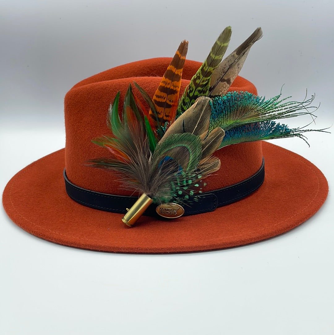 Peacock, Teal, Rust & Natural Feather Hat Pin (CFP359)