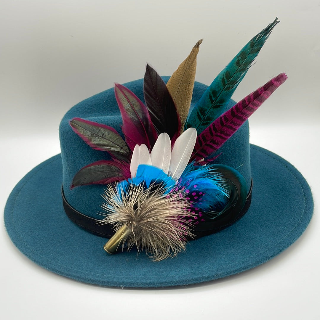 Plum, Blue, Pink & Natural Feather Hat Pin (CFP329)