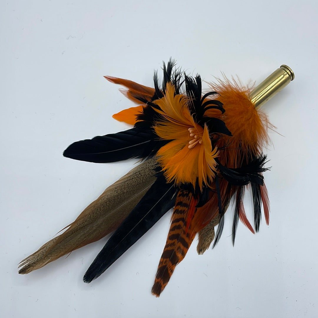 Orange & Black Feather Hat Pin (CFP402)