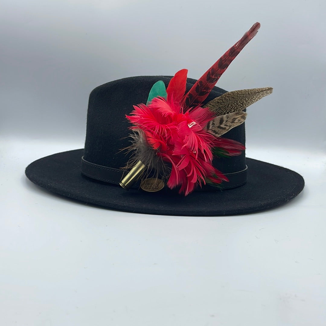 Red, Green & Natural Feather Hat Pin (CFP407)