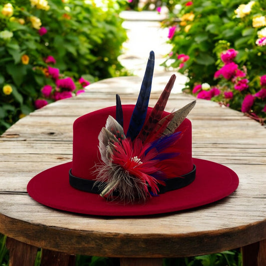 Red, Navy & Natural Feather Hat Pin (CFP783)