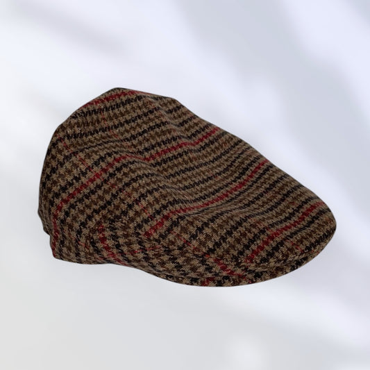 Brown Wool Mix Tweed Flat Cap With Warm Tones (CFFC7002)