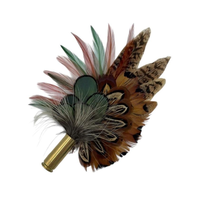 Green, Rust & Natural Feather Hat Pin (CFP665)