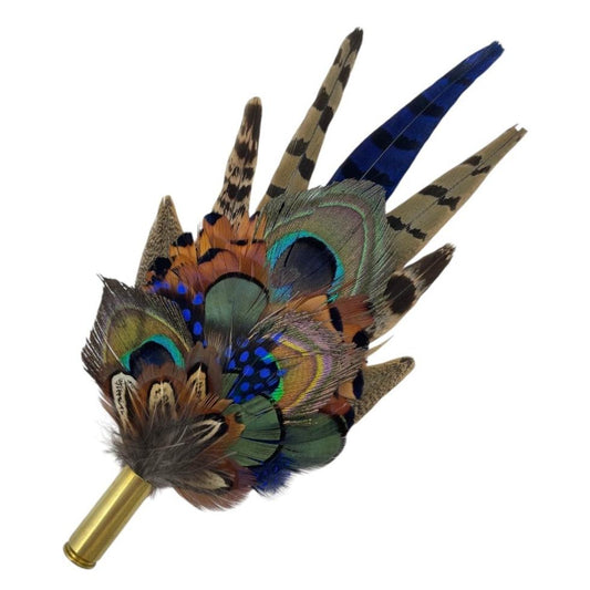 Blue & Natural Feather Hat Pin (CFP677)