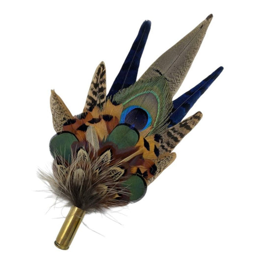 Blue, Olive Green & Natural Feather Hat Pin (CFP676)