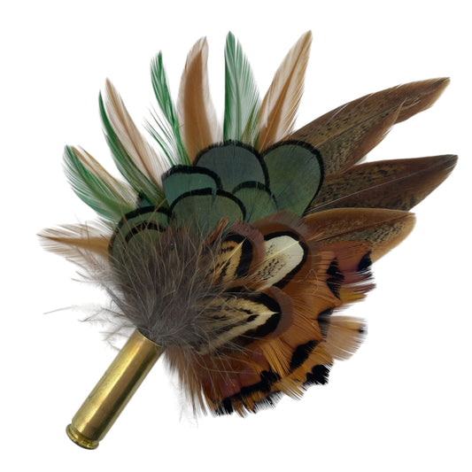 Emerald Green, Caramel & Natural Feather Hat Pin (CFP746)