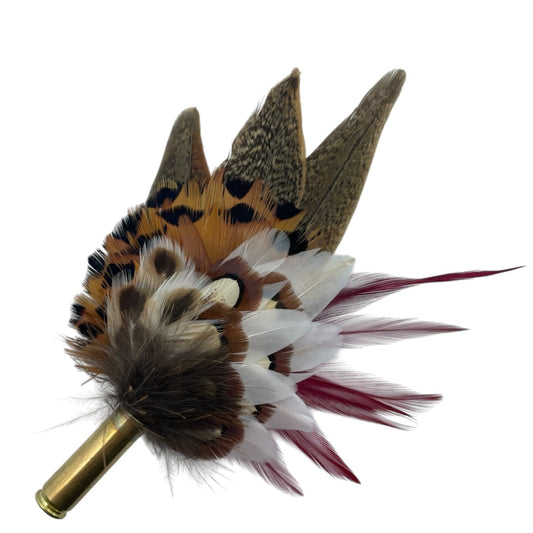 Wine, White & Natural Feather Hat Pin (CFP745)