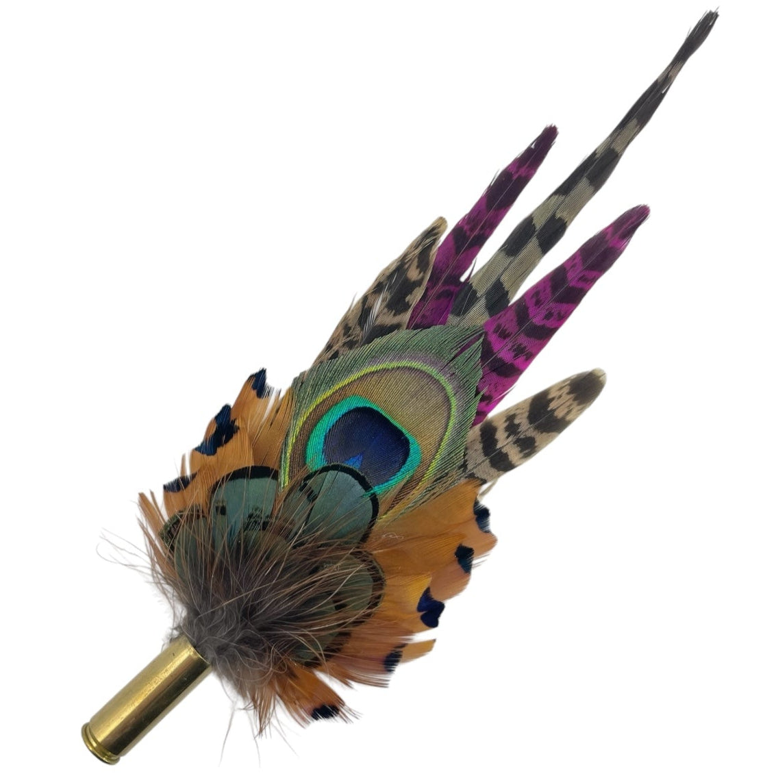 Cerise Pink, Peacock & Natural Feather Hat Pin (CFP749)