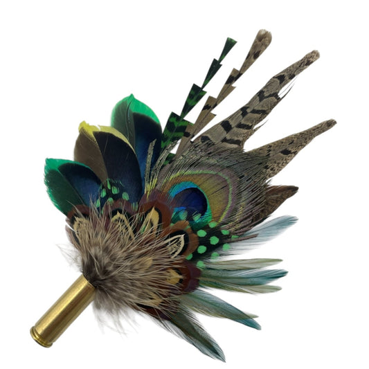 Green, Lemon & Natural Feather Hat Pin (CFP760)