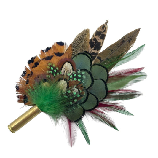 Peacock, Wine & Natural Feather Hat Pin (CFP761)