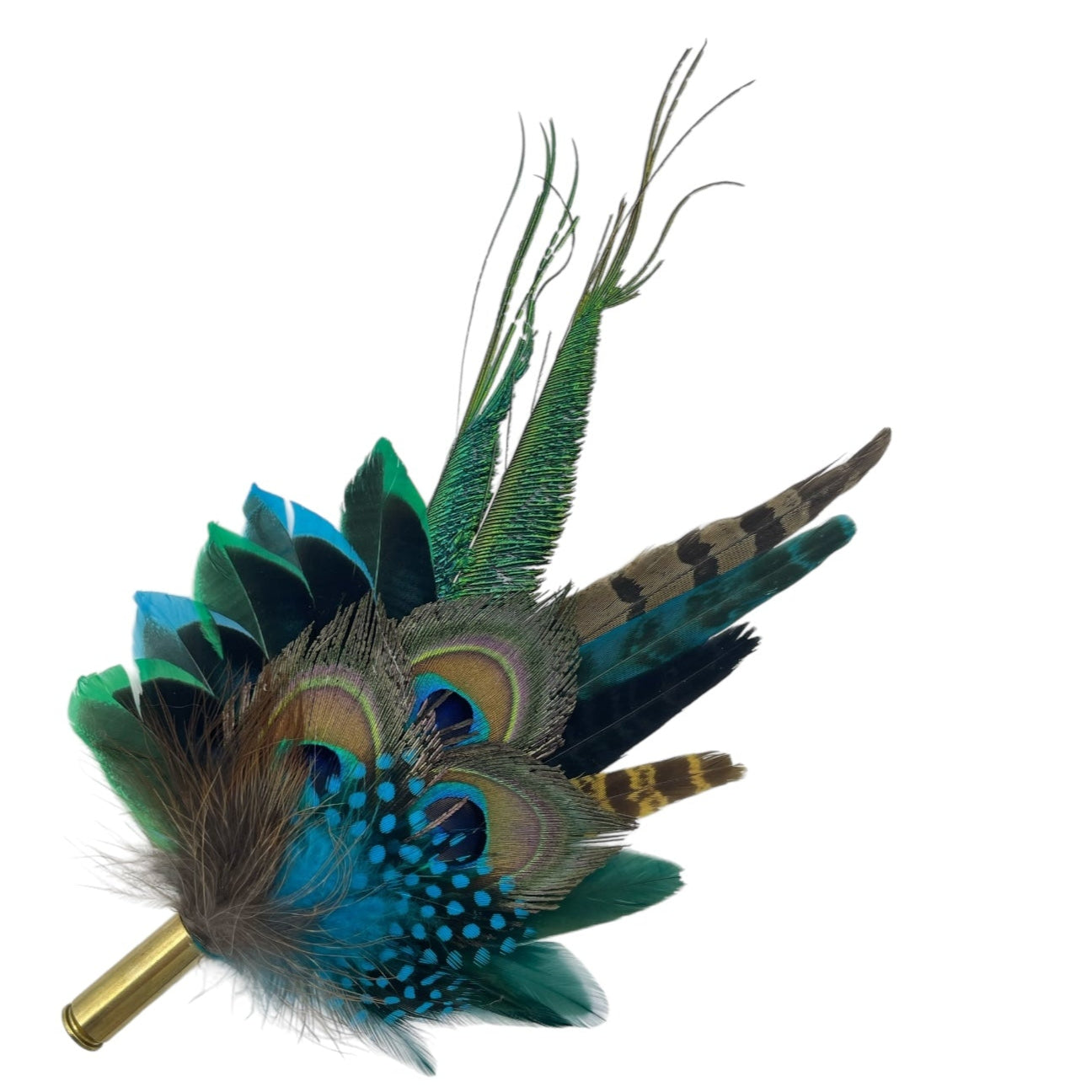 Teal, Green & Natural Feather Hat Pin (CFP765)