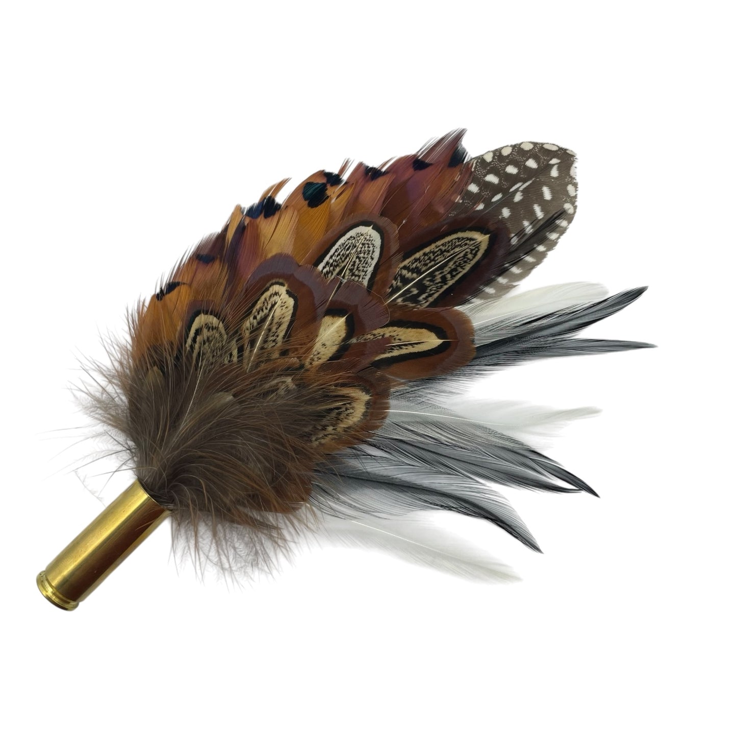 Black & White Guinea Fowl, Rooster & Natural Pheasant Feather Hat Pin (CFP777)