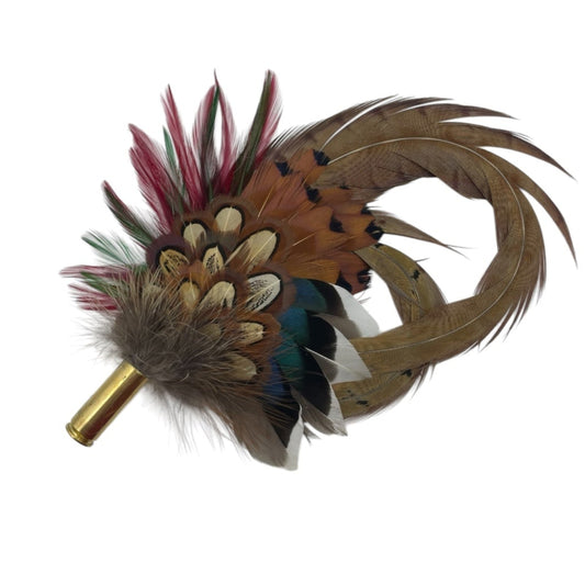 Wine, Green & Natural Pheasant Feather Hat Pin (CFP770)