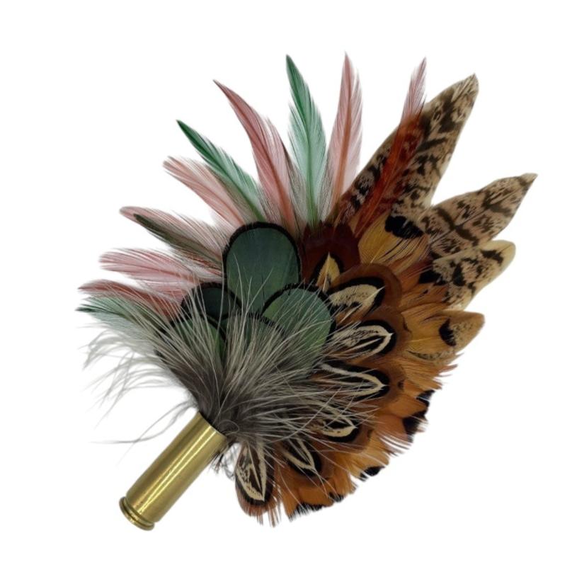 Green, Rust & Natural Feather Hat Pin (CFP665)