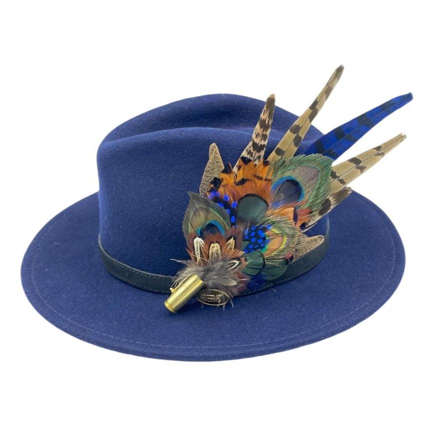 Blue & Natural Feather Hat Pin (CFP677)