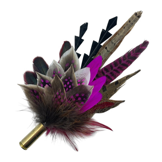 Claret, Cerise Pink & Natural Feather Hat Pin (CFP753)