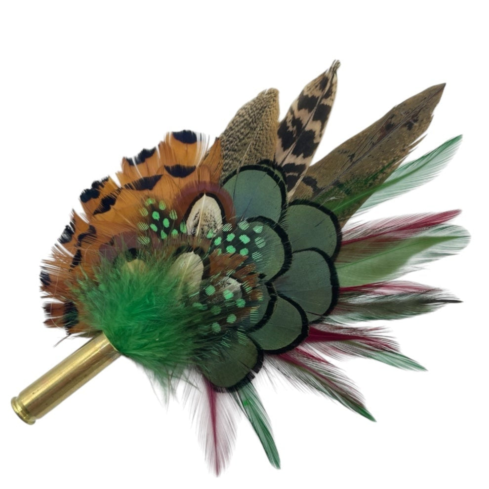 Peacock, Wine & Natural Feather Hat Pin (CFP761)