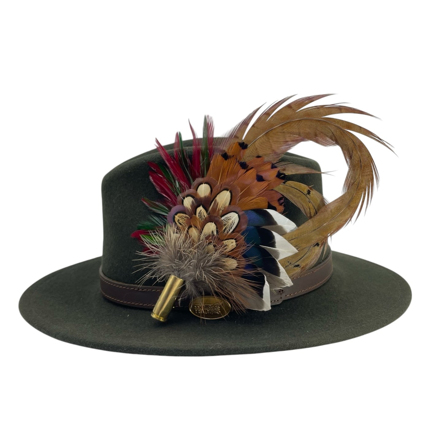 Wine, Green & Natural Pheasant Feather Hat Pin (CFP770)