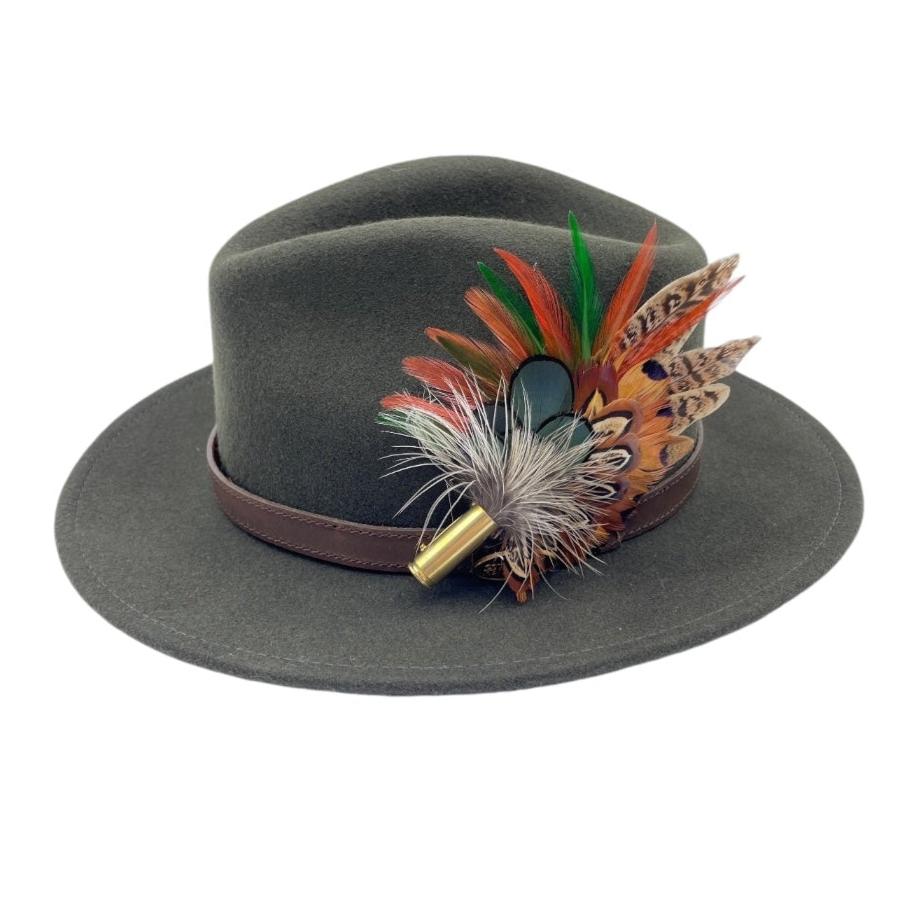 Green, Rust & Natural Feather Hat Pin (CFP665)