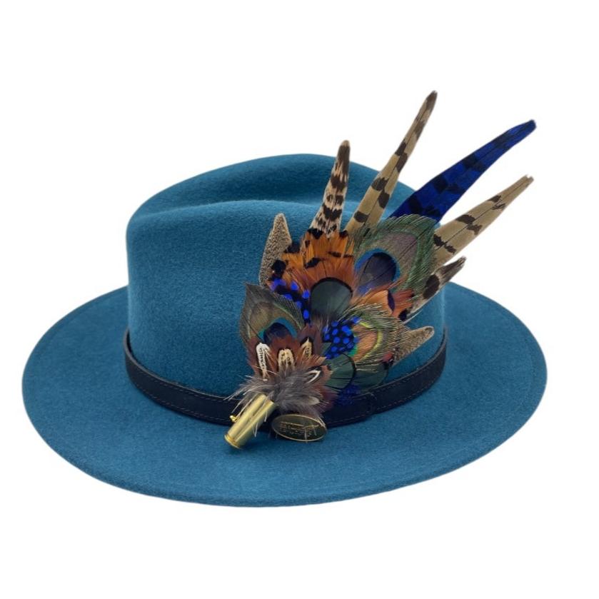 Blue & Natural Feather Hat Pin (CFP677)