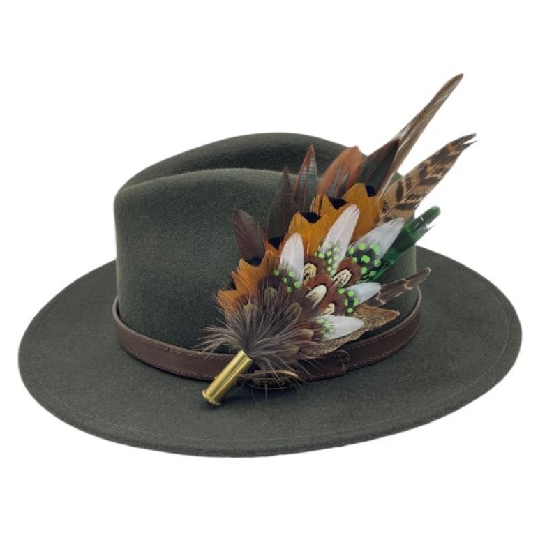 Brown, Green & Natural Feather Hat Pin (CFP674)