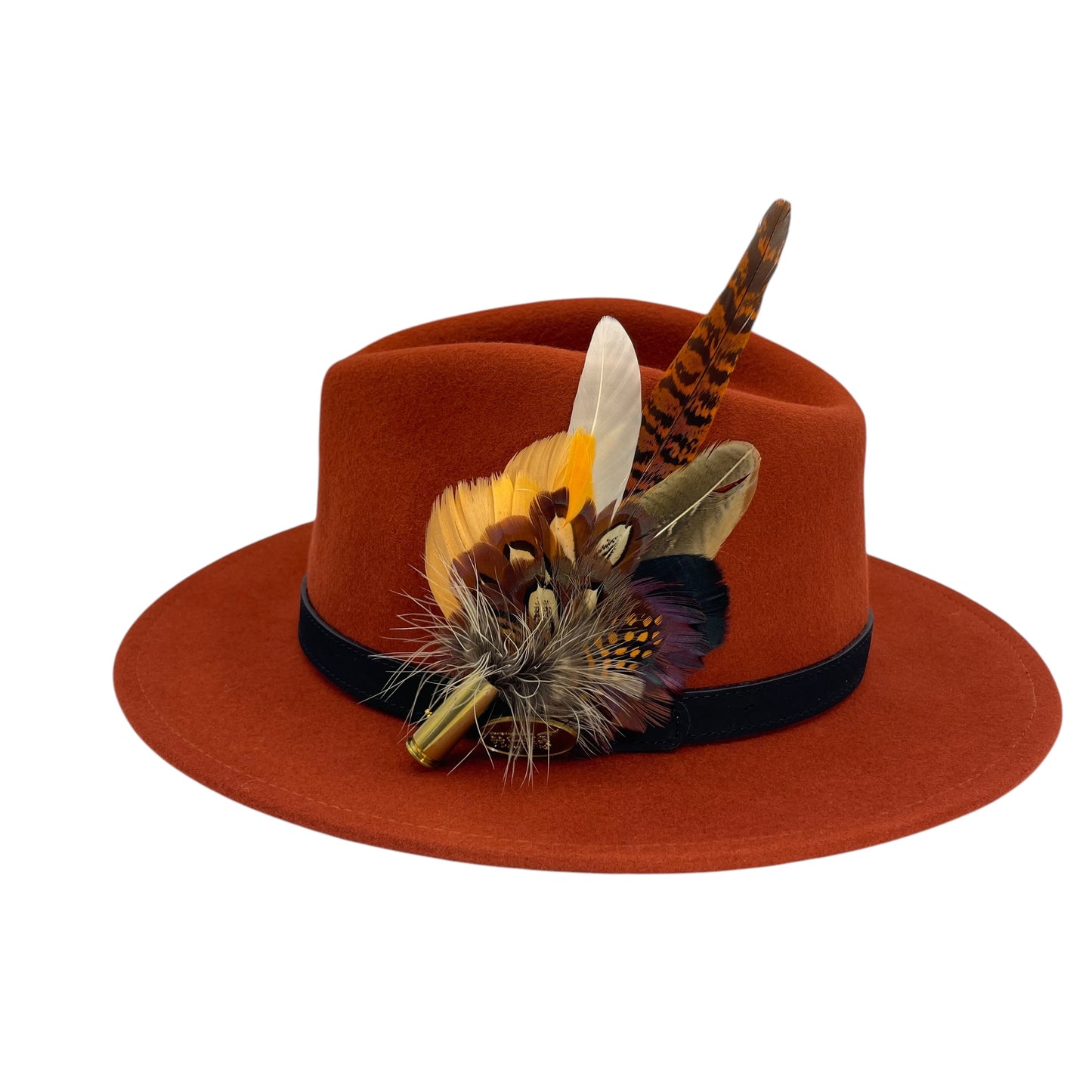 Orange & Natural Feather Hat Pin (CFP719)