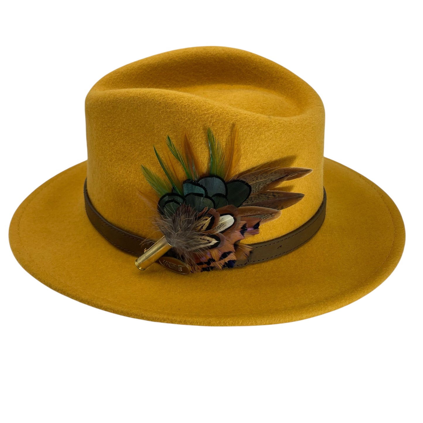 Emerald Green, Caramel & Natural Feather Hat Pin (CFP746)