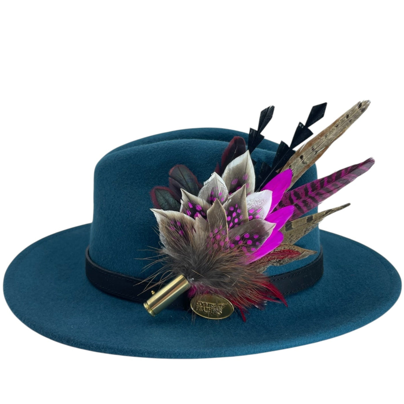 Claret, Cerise Pink & Natural Feather Hat Pin (CFP753)