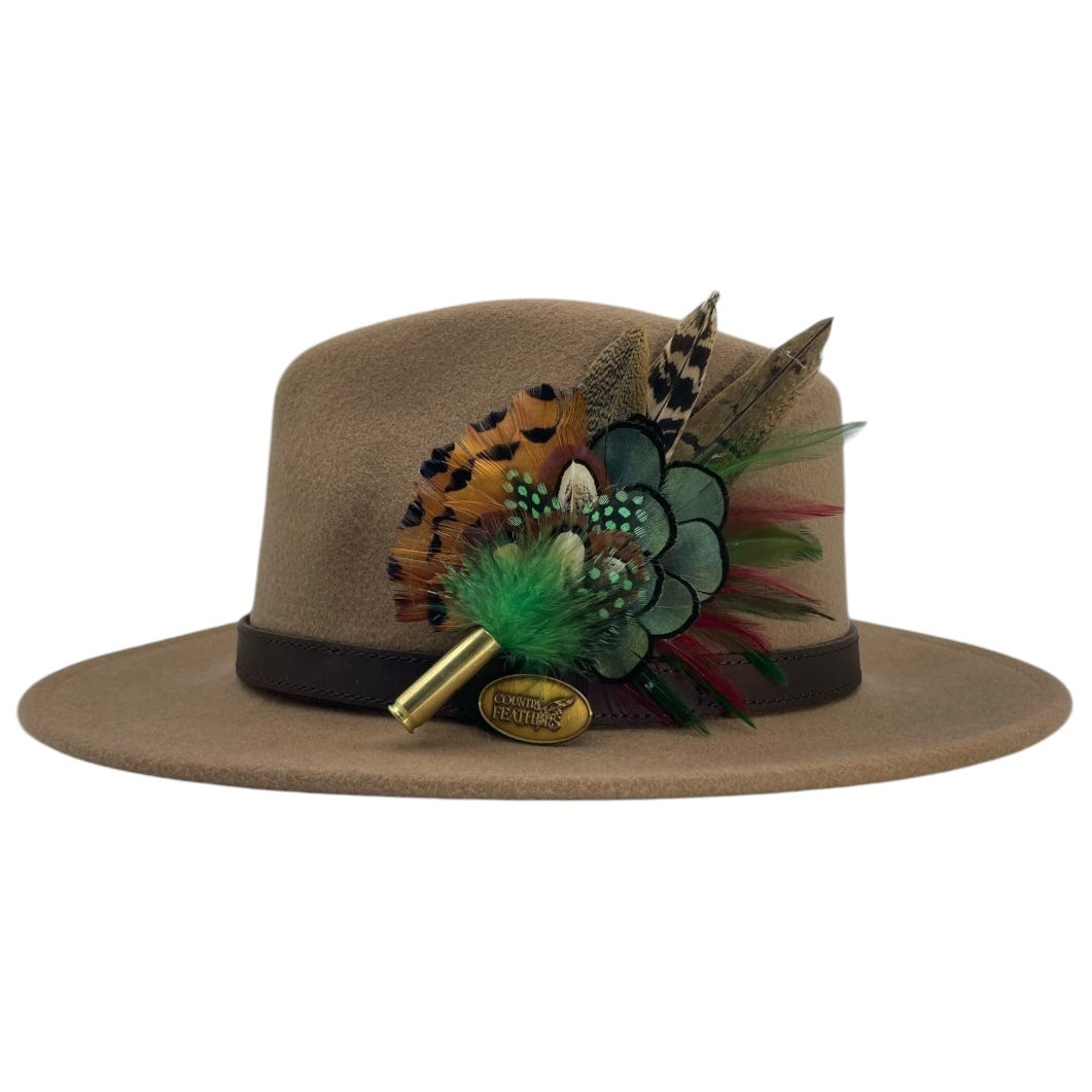 Peacock, Wine & Natural Feather Hat Pin (CFP761)