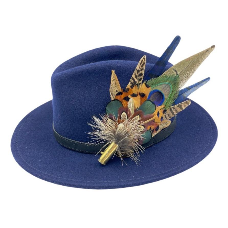 Blue, Olive Green & Natural Feather Hat Pin (CFP676)