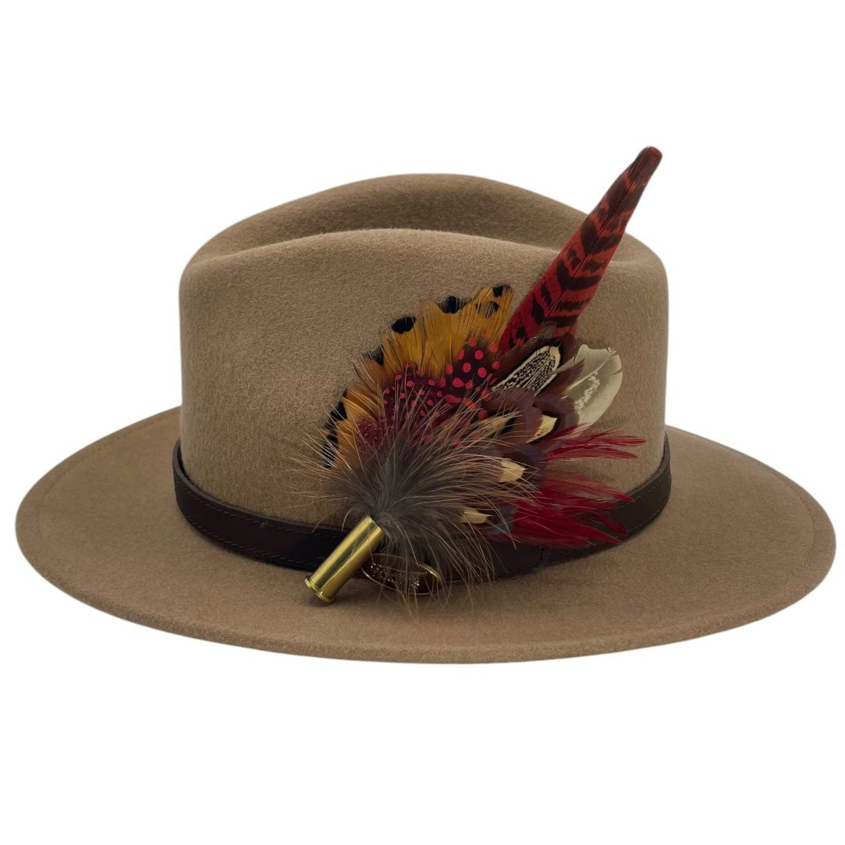 Red, Wine & Natural Feather Hat Pin (CFP720)