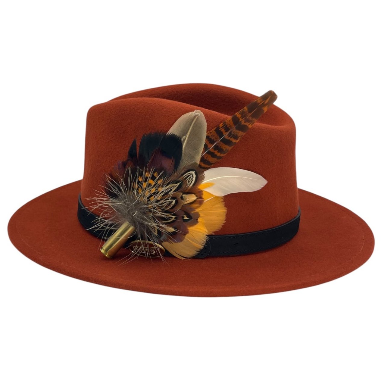 Orange & Natural Feather Hat Pin (CFP716)