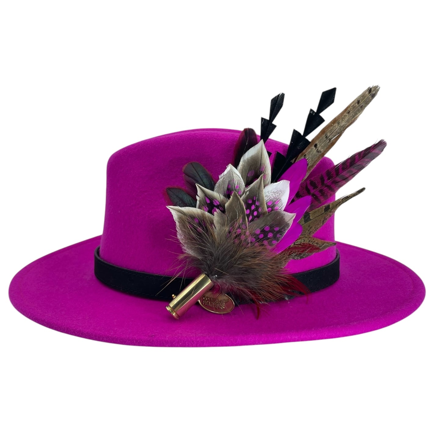 Claret, Cerise Pink & Natural Feather Hat Pin (CFP753)