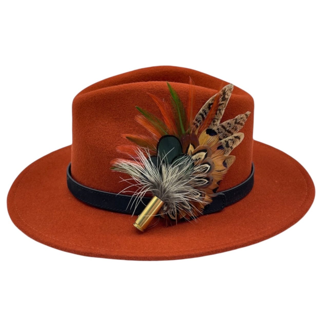 Green, Rust & Natural Feather Hat Pin (CFP665)