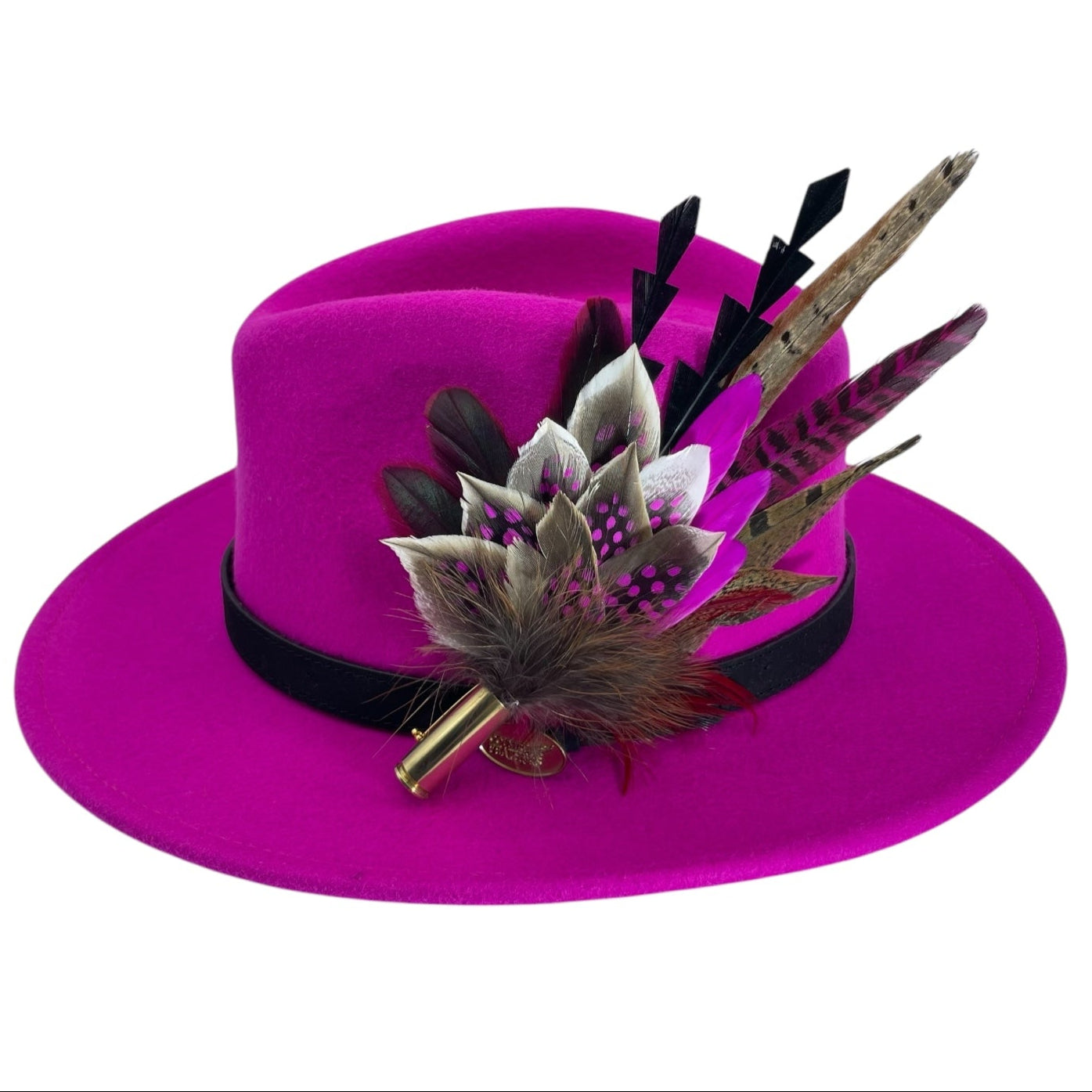 Claret, Cerise Pink & Natural Feather Hat Pin (CFP753)