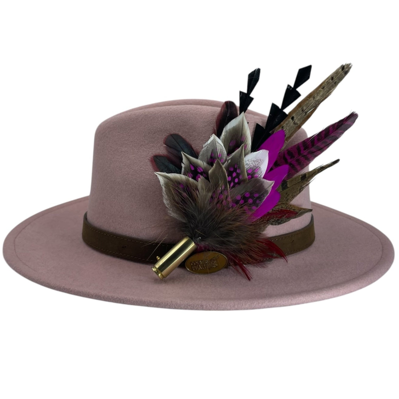 Claret, Cerise Pink & Natural Feather Hat Pin (CFP753)