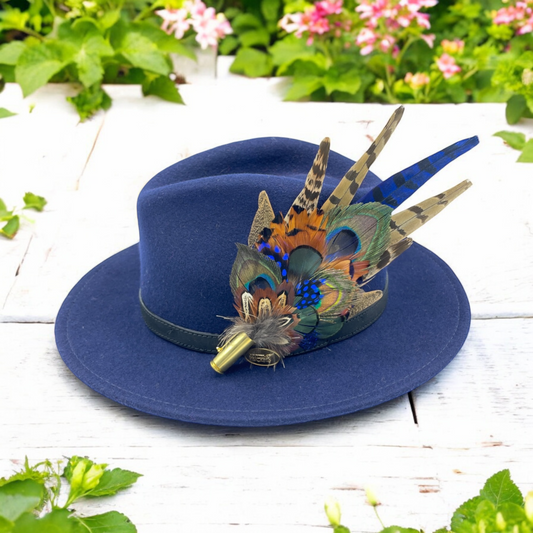 Blue & Natural Feather Hat Pin (CFP677)