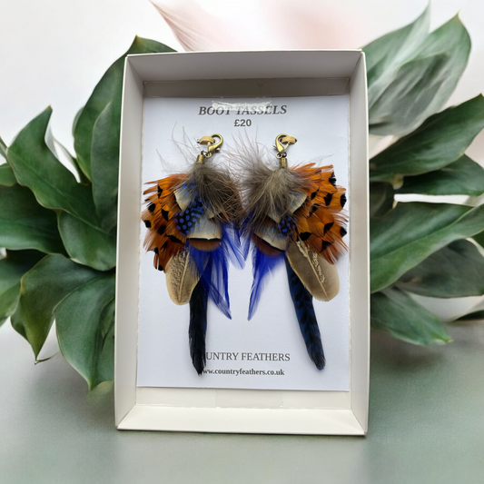 Blue & Natural Feather Boot Tassels (CFB4092)