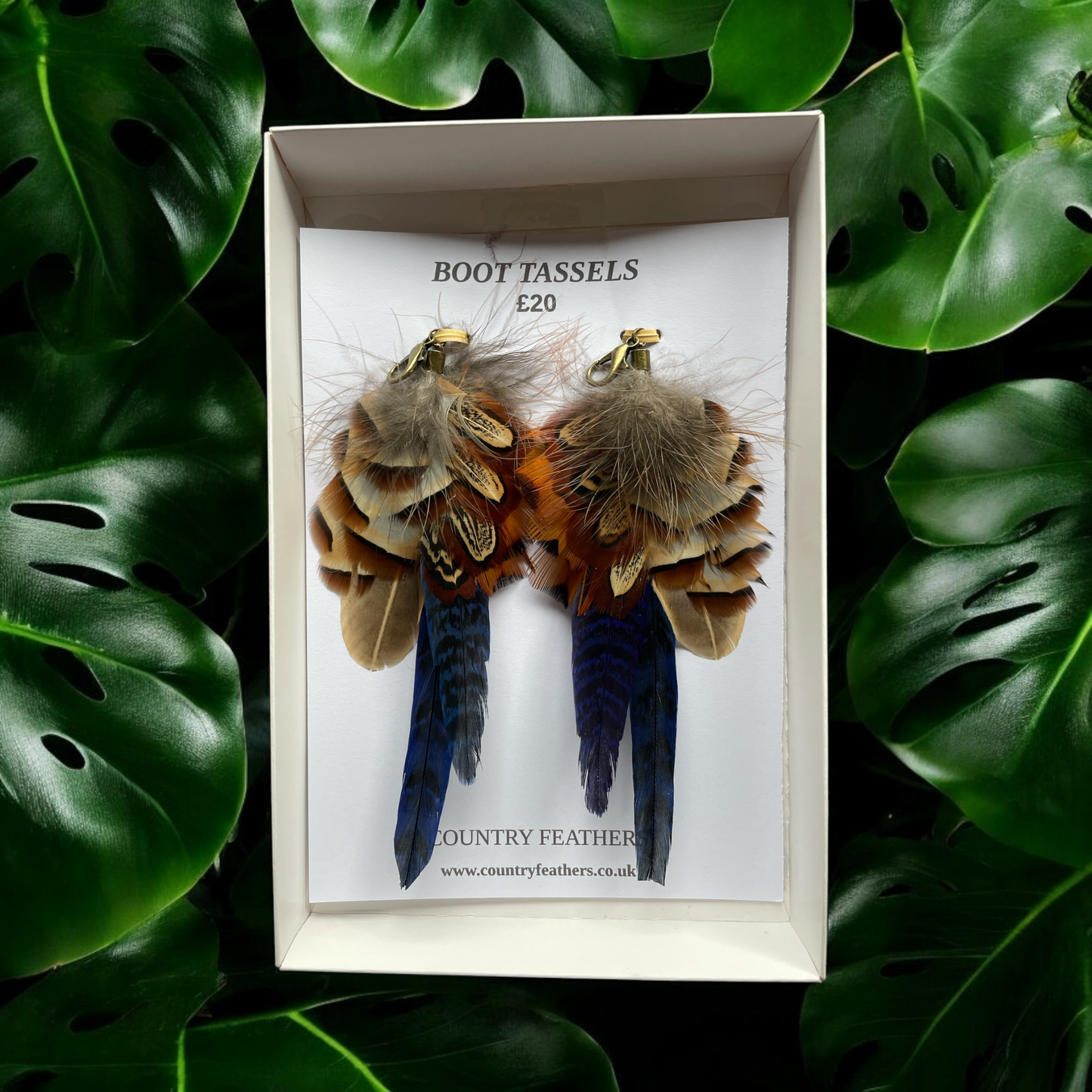 Blue & Natural Feather Boot Tassels (CFB4093)