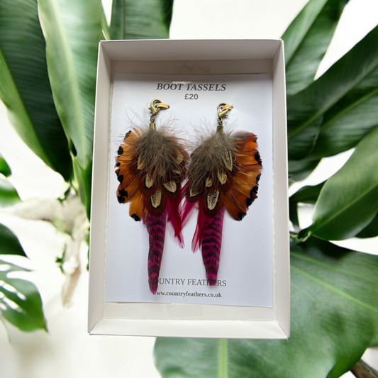 Wine & Natural Feather Boot Tassels (CFB4095)