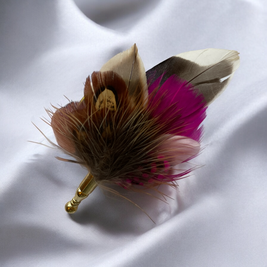 Cerise, Pink & Natural Feather Lapel Pin (CFLP137)