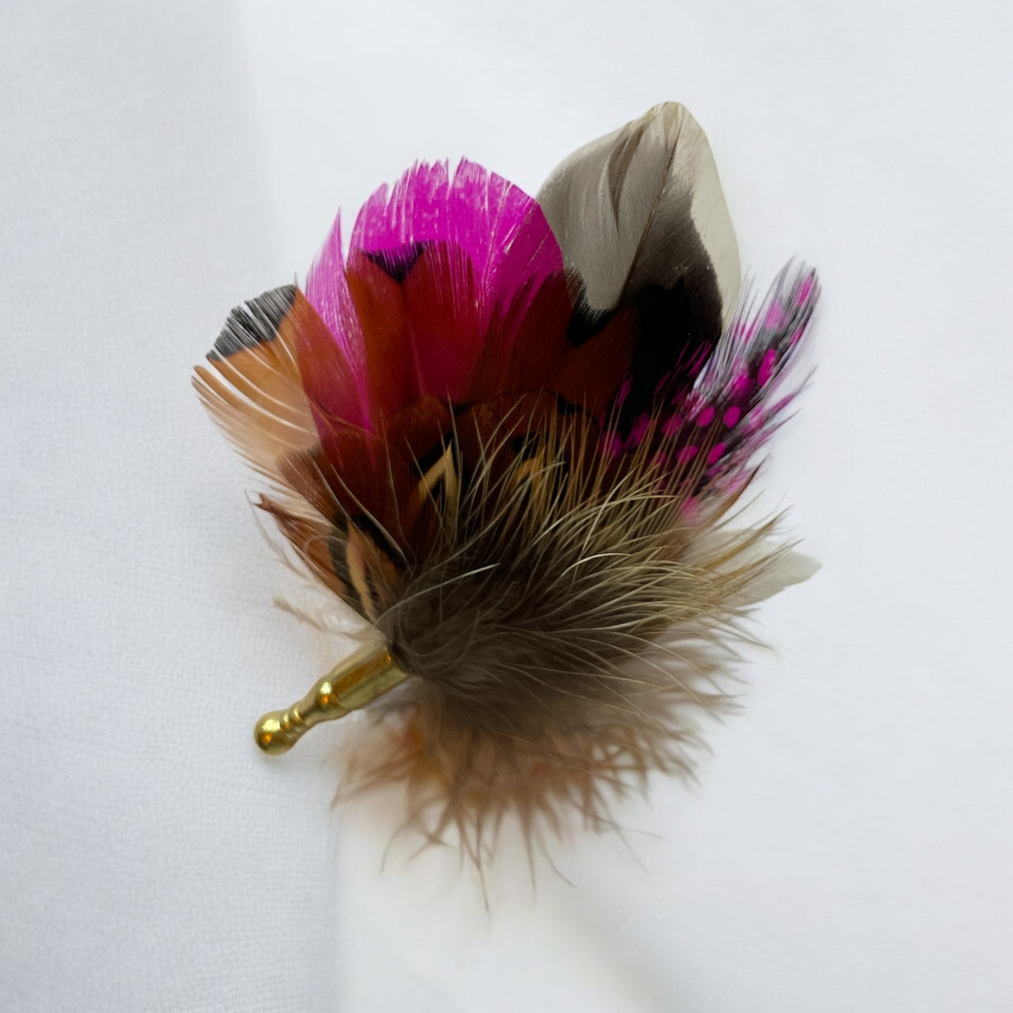 Cerise & Natural Feather Lapel Pin (CFLP138)