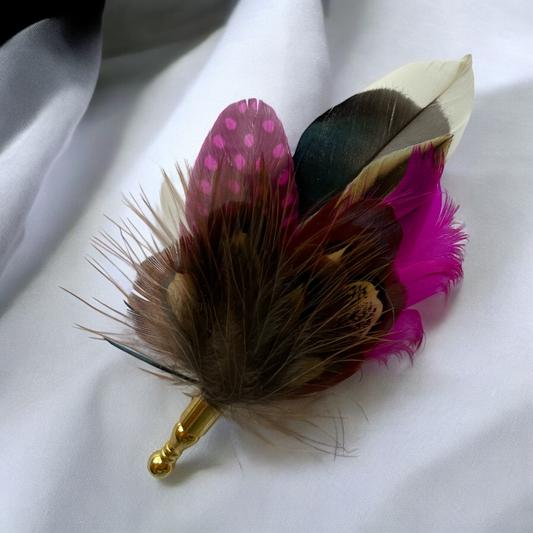 Cerise & Natural Feather Lapel Pin (CFLP139)