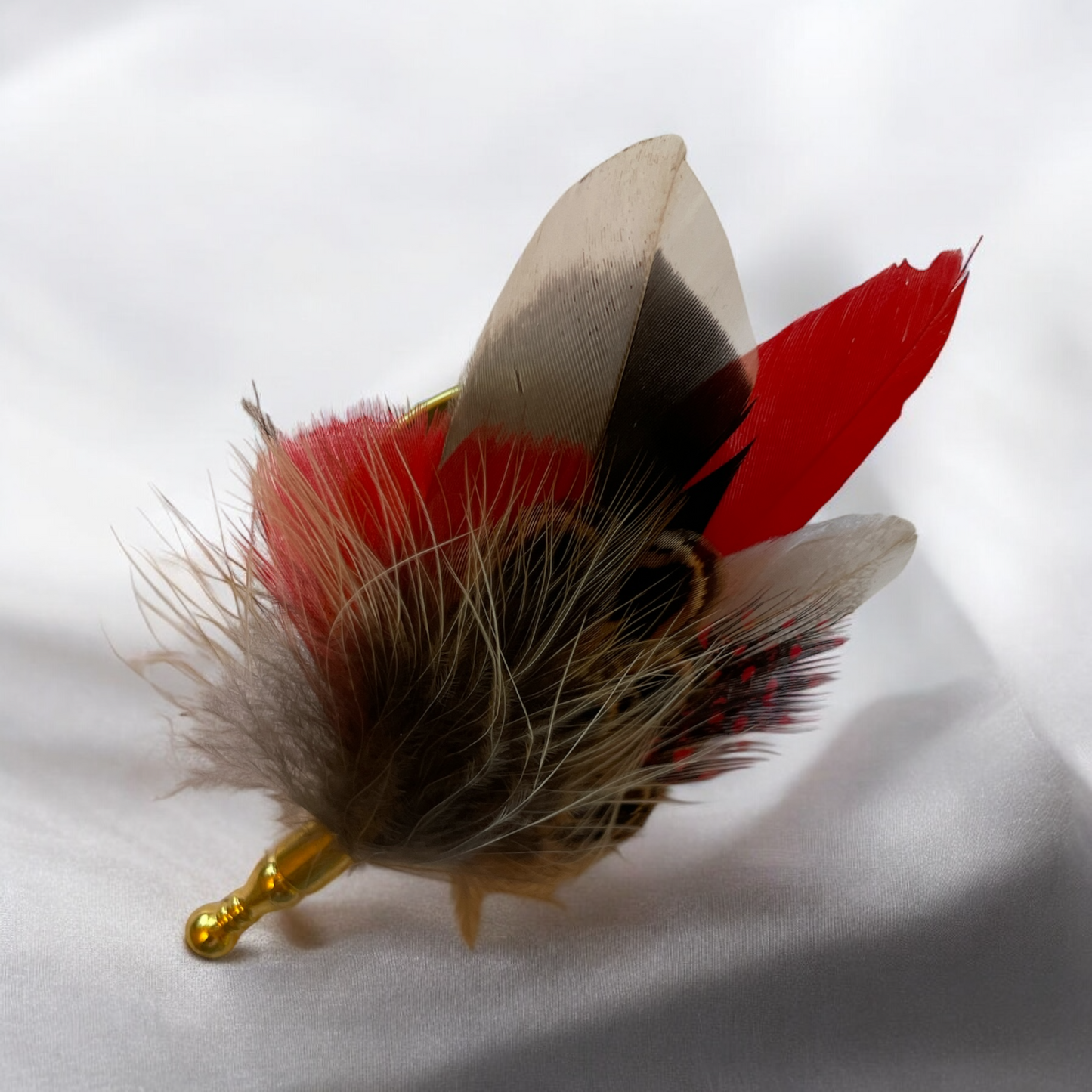 Red & Natural Feather Lapel Pin (CFLP147)