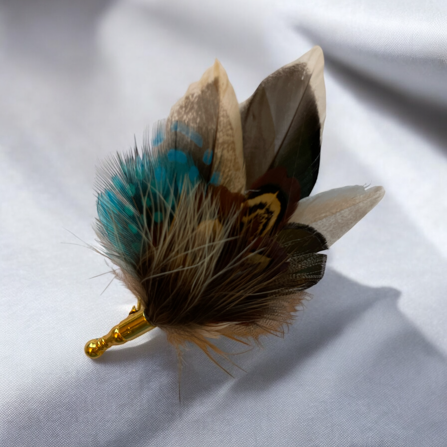 Turquoise & Natural Feather Lapel Pin (CFLP150)