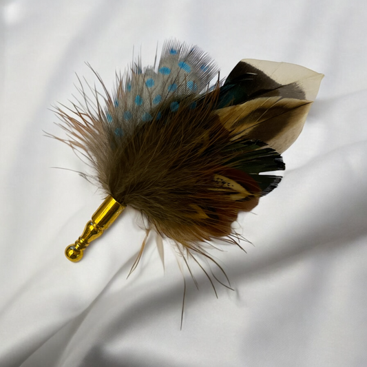 Turquoise, Peacock & Natural Feather Lapel Pin (CFLP152)