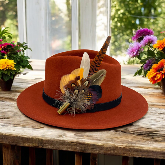 Orange & Natural Feather Hat Pin (CFP719)